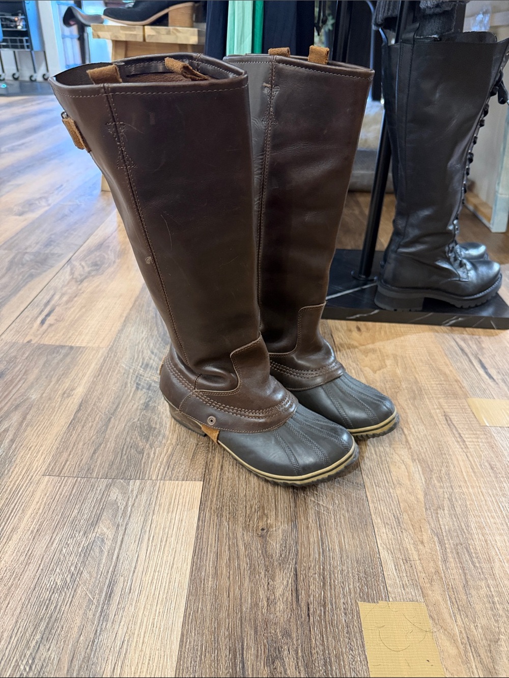 Sorel Tall Leather Duck Boots in Dark Brown